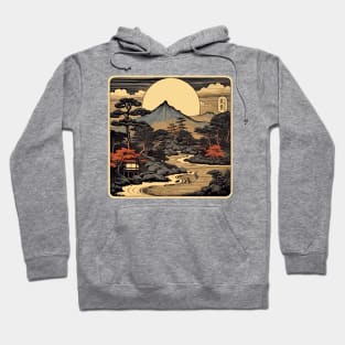 Traditional Japanese Mountain Woodcut Hoodie